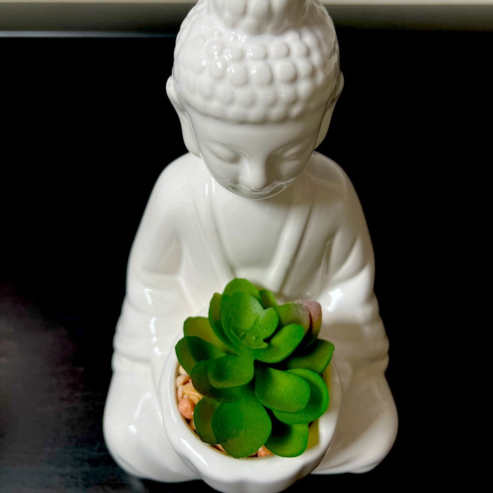 Mainstays 8.5" Artificial Succulent Arrangement in White Buddha Ceramic Planter